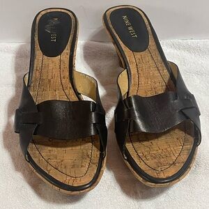 Nine West Black Leather Mules